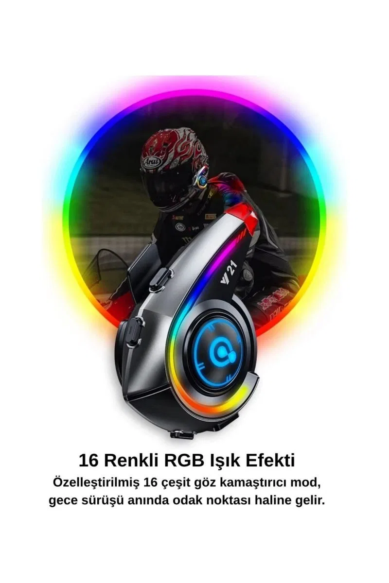 Y21 Rgb Işık Efektli Intercom Bluetooth Motosiklet Kask Kulaklığı Intercom Kulaklık görsel 3
