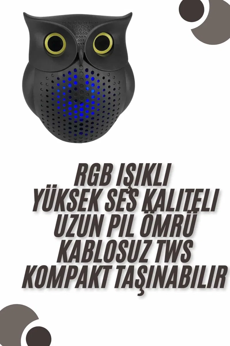Bluetooth Hoparlör TWS Kablosuz RGB Işıklı Dekoratif Taşınabilir Baykuş görsel 2