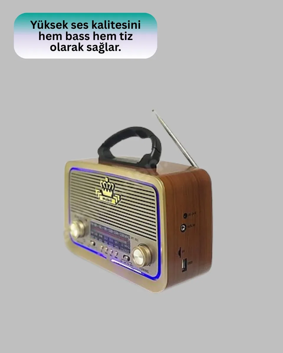 Ahşap Nostaljik Radyo Bluetooth USB SD Kart Destekli görsel 2