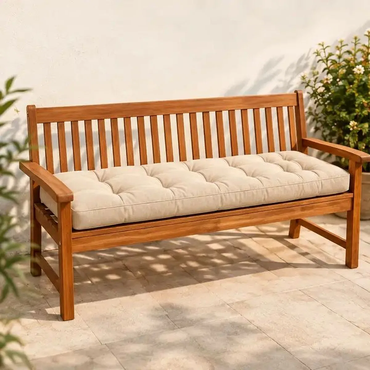 Kapitone Bank Minderi · 100 × 45 × 4 cm · Krem