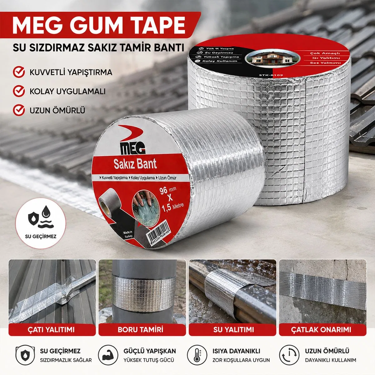 Su Geçirmez Tamir Bandı 96 mm x 1, 5 m görsel 3