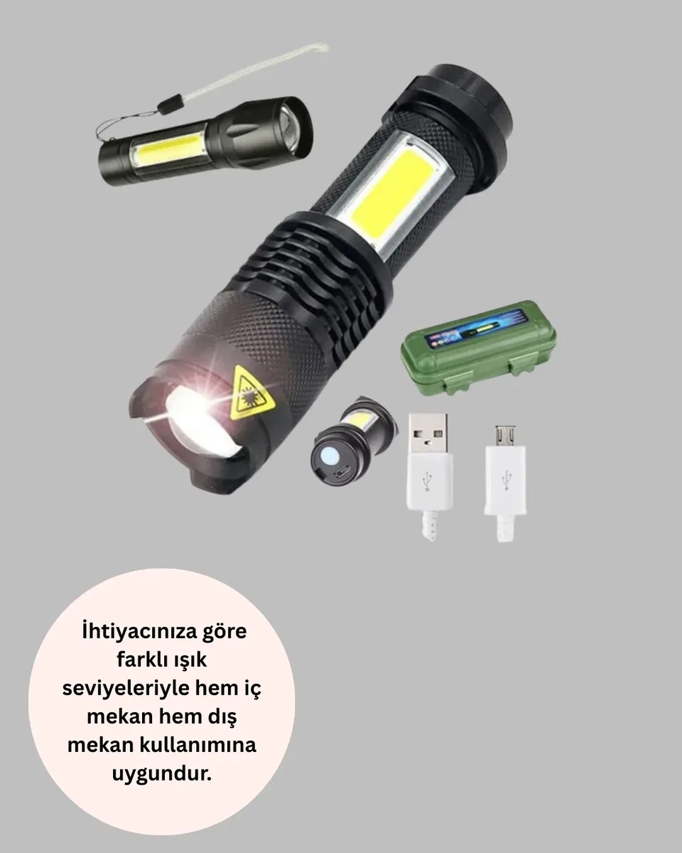 4 Modlu USB Şarjlı LED El Feneri Kamp ve Outdoor görsel 3
