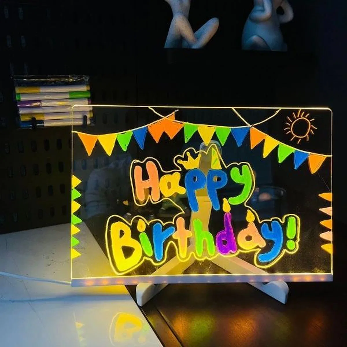 Led Aydınlatmalı Yazı Ve Çizim Tahtası - Küçük Boy 20x20 Cm görsel 3