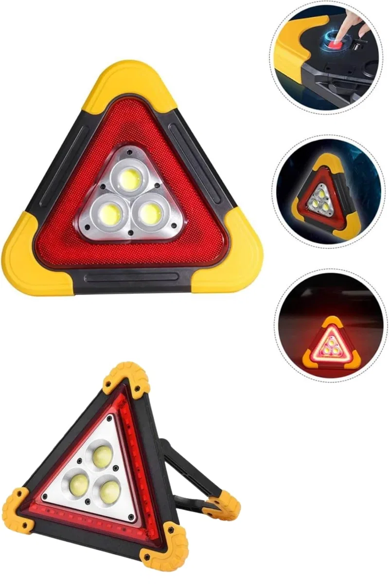 Işıklı İkaz Lambası Reflektör Şarjlı Işıklı Üçgen LED Acil Durum Feneri görsel 4