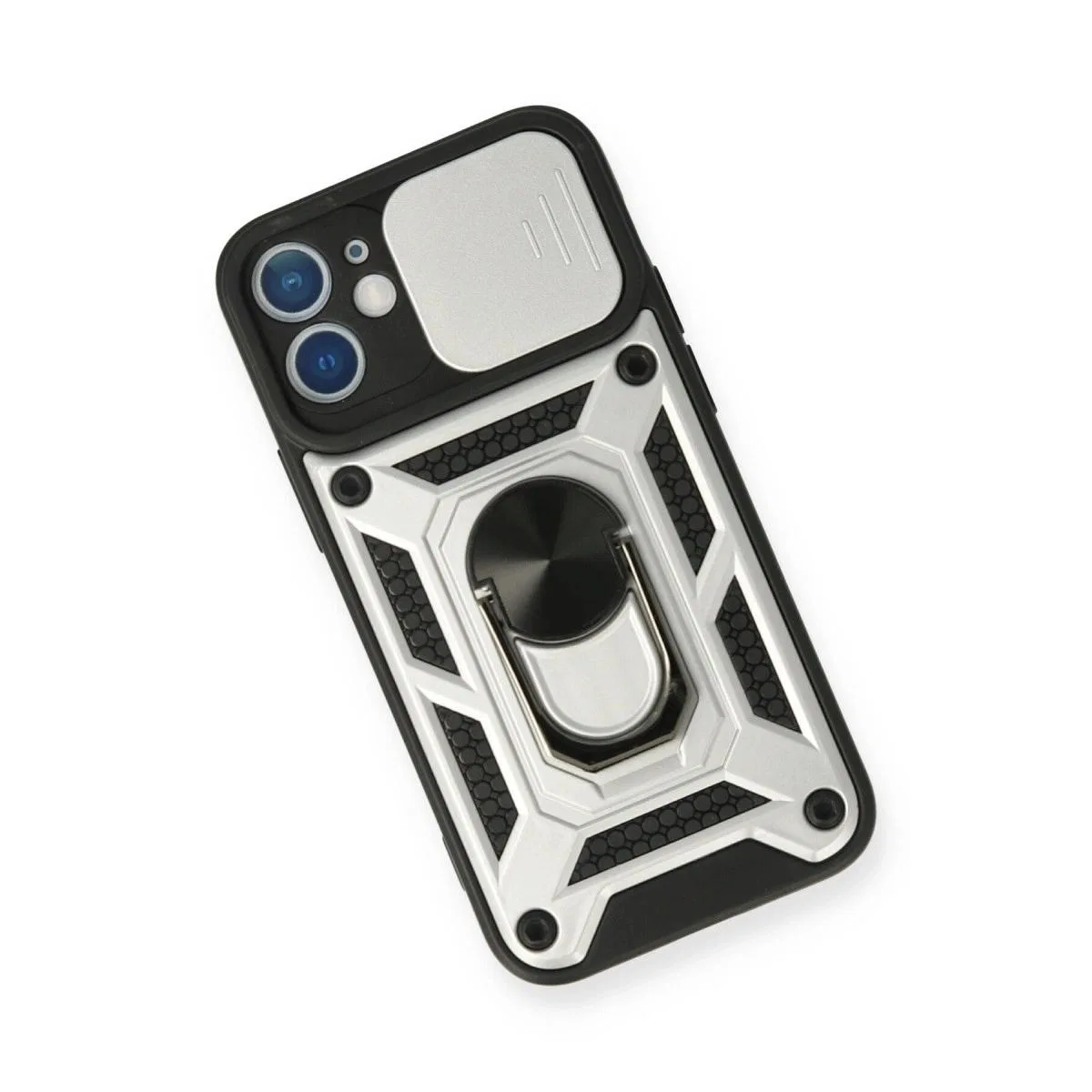 Apple İphone 12 Mini Kılıf Pars Lens Yüzüklü Silikon - Gümüş görsel 3