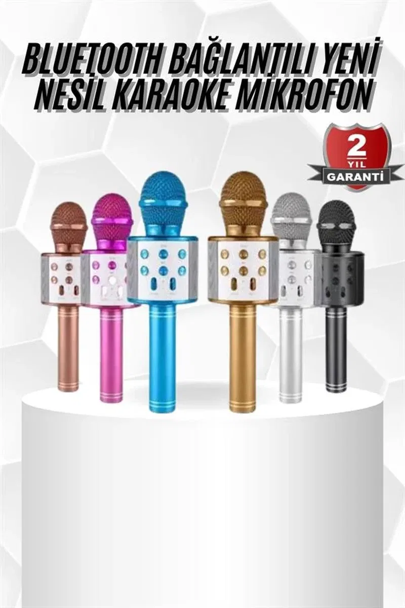 Karaoke Mikrofon Bluetooth Bağlantılı Aux Girişli Uzun Pil Ömrü Yüksek Ses Kaliteli görsel 2