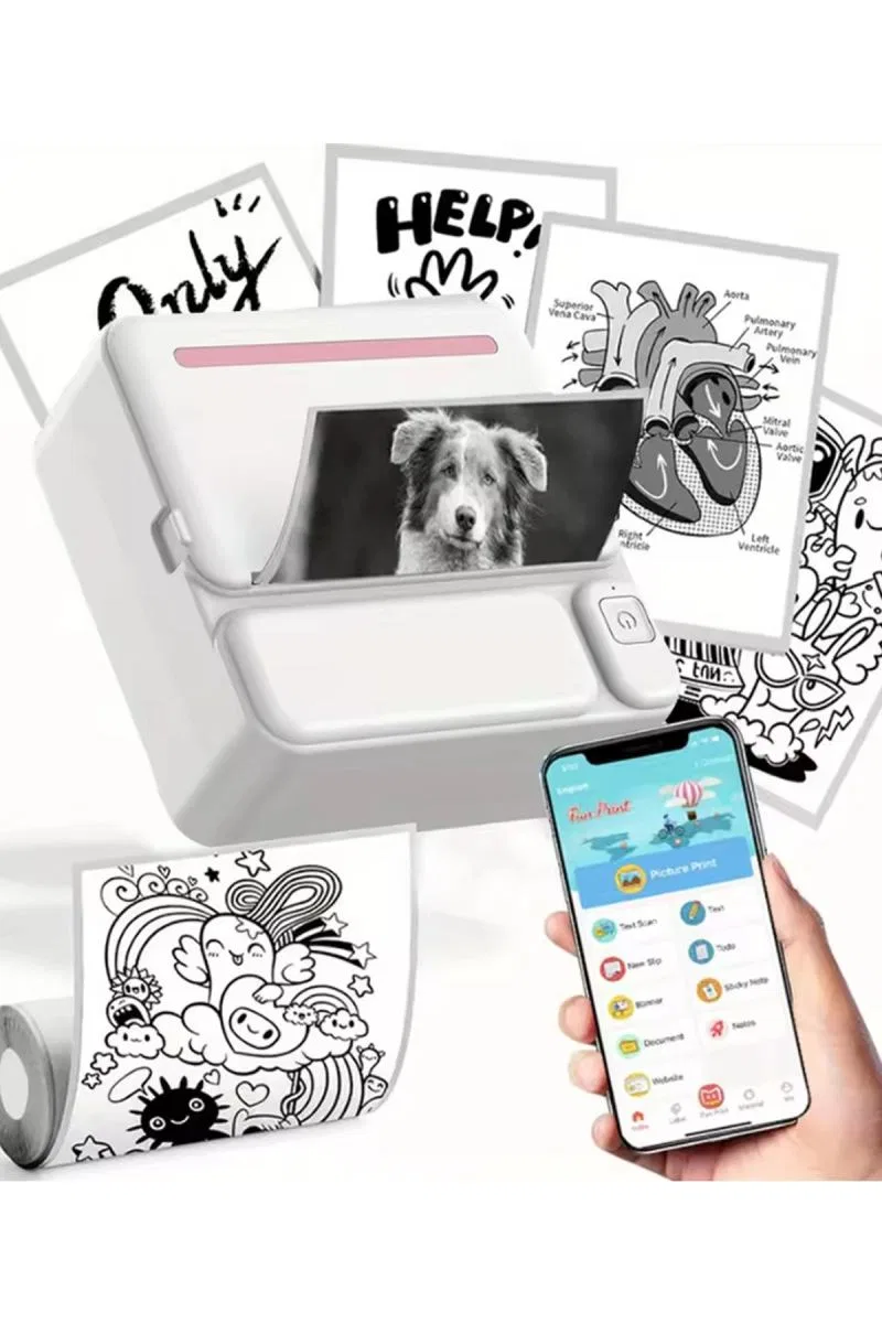 Mini Taşınabilir Yazıcı 13 Rulo Kağıtlı Mürekkepsiz Etiket Yazıcısı Mini Termal Yazıcı görsel 7