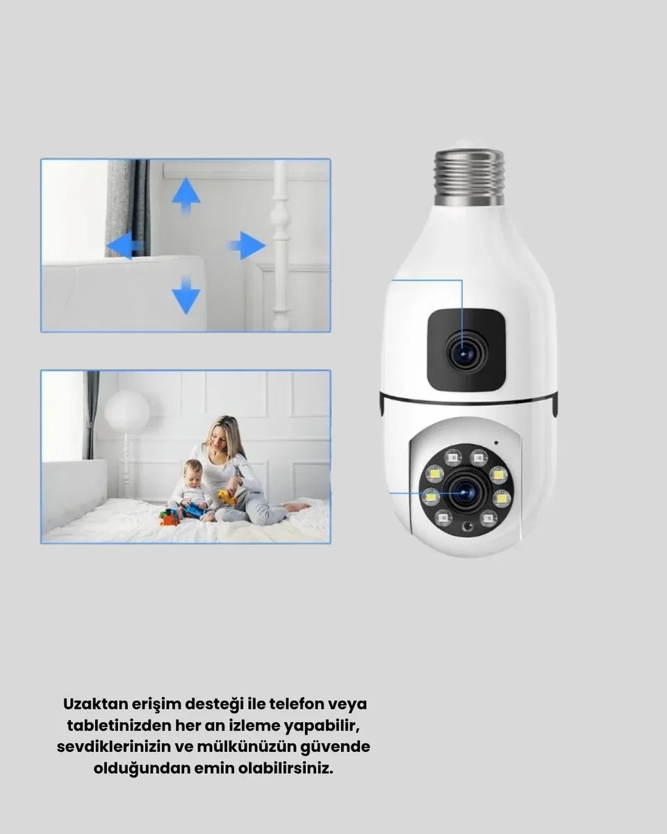 WiFi Ampul Güvenlik Kamerası 1080P Full HD Gece Görüşlü ve Hareket Algılamalı görsel 3