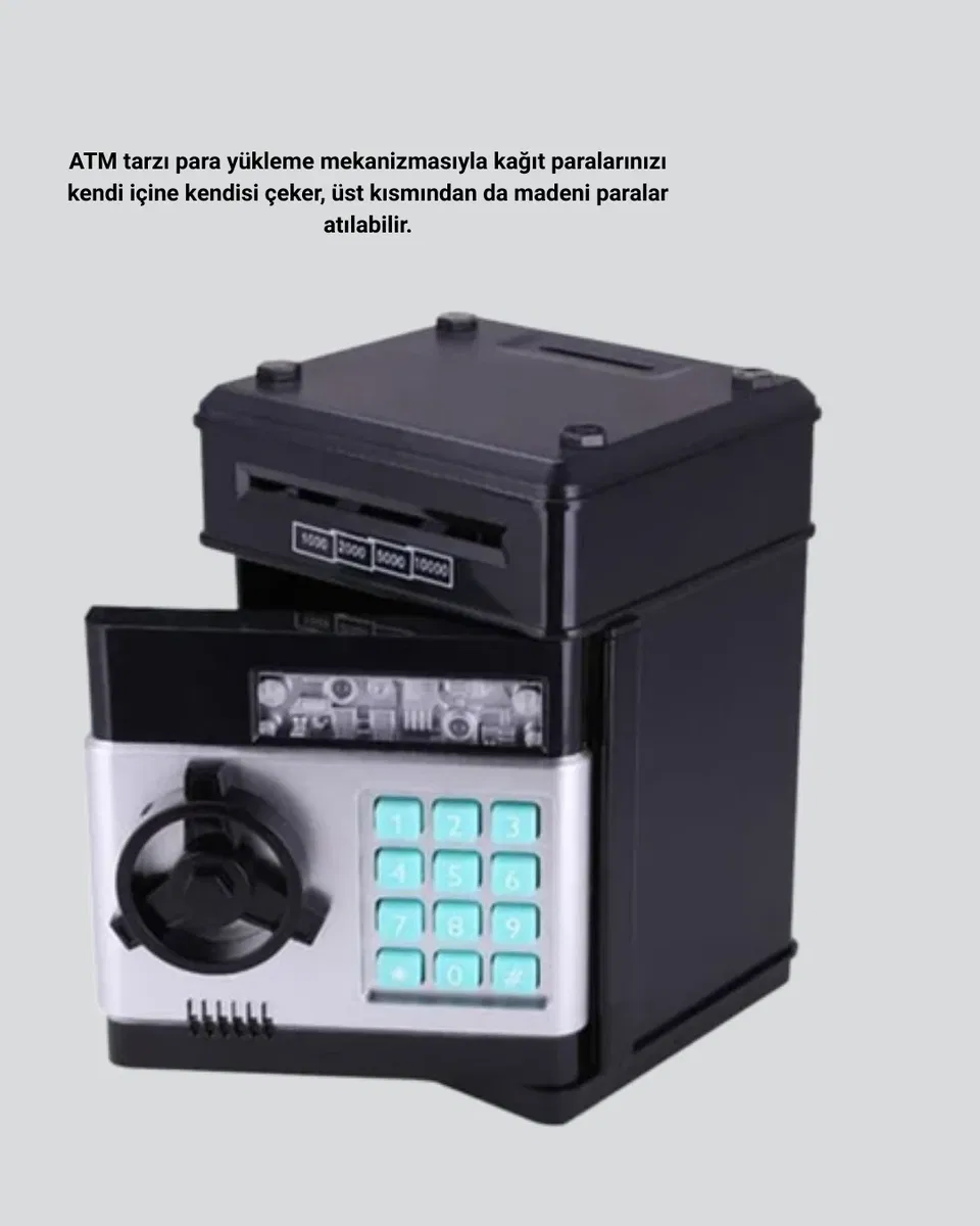 Otomatik Para Çeken Şifreli ATM Tasarımlı Kumbara görsel 3