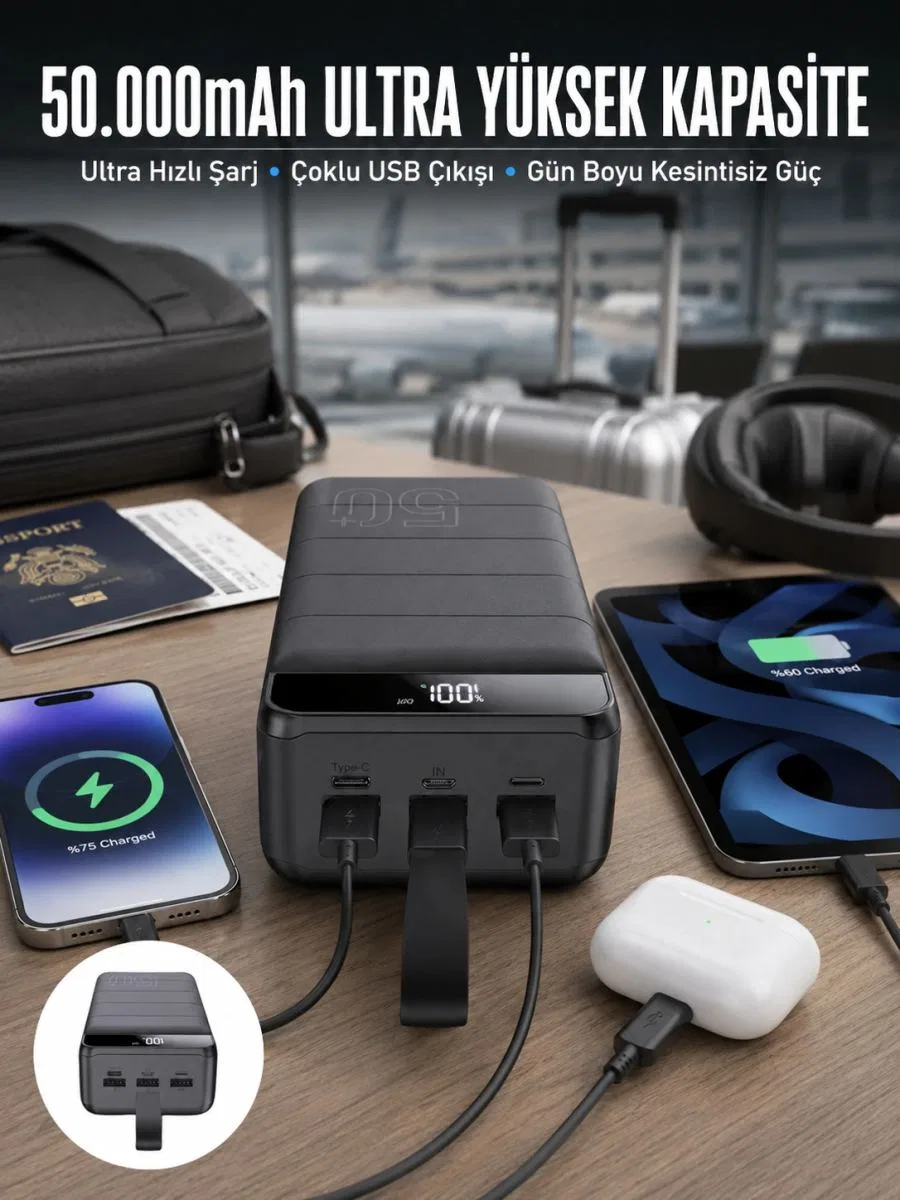 Powerbank Çoklu Şarj Girişi 50. 000 Mah Taşınabilir Dijital Göstergeli (kopya)