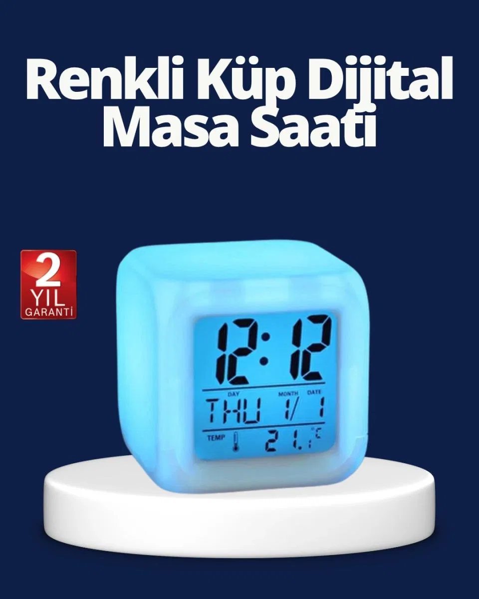 Renk Değiştiren Led Alarmlı Dijital Küp Masa Saati