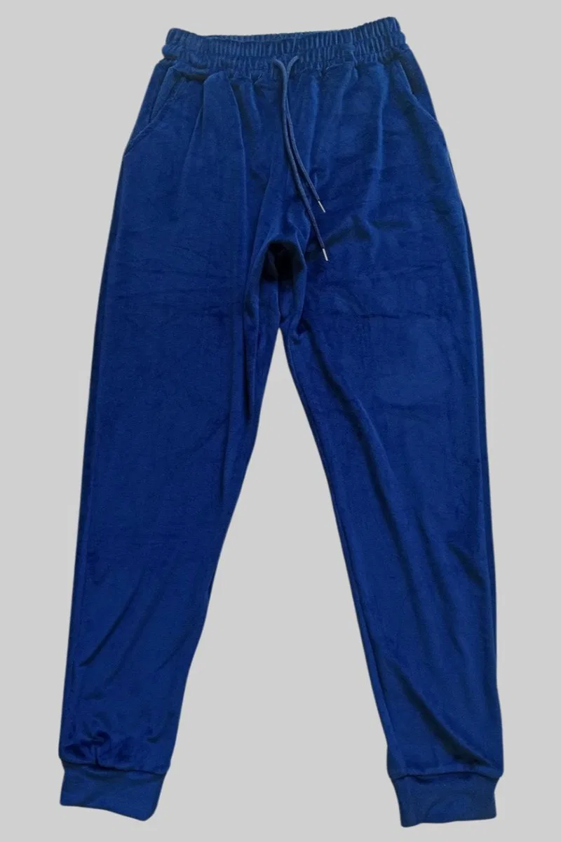 Parlak Kadife Cepli Pantolon Eşofman Pijama Altı Uni Lastikli Paça Lacivert