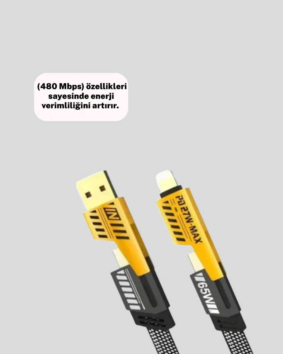 Örgülü Tasarım 4’ü 1 Arada USB-C Lightning Hızlı Şarj Kablosu görsel 4