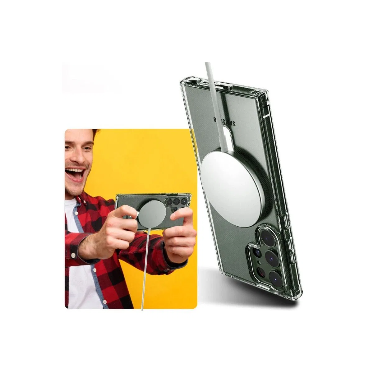 Samsung Galaxy S23 Ultra Kılıf Magneticsafe Şeffaf Silikon - Şeffaf görsel 5