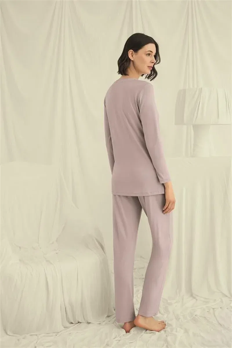Uzun Kollu Boydan Düğmeli V Yaka Pijama Takımı görsel 6