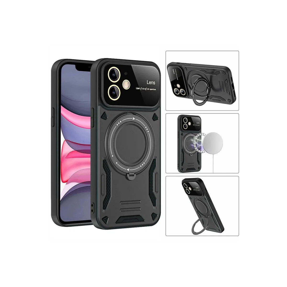 Apple İphone 11 Kılıf Joy Lens Standlı Kapak - Mor görsel 3
