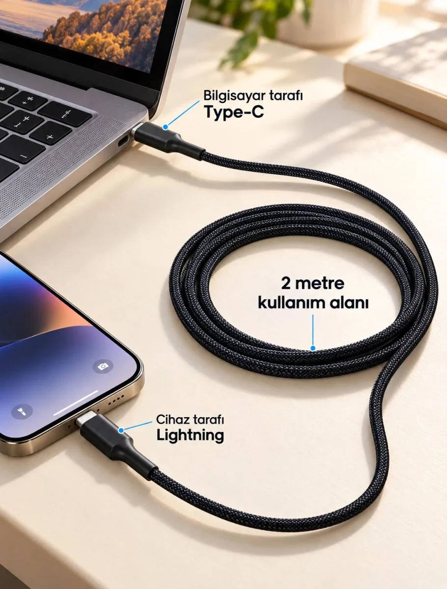 30w Pd Hızlı Şarj Kablosu Type C Lightning Led Göstergeli