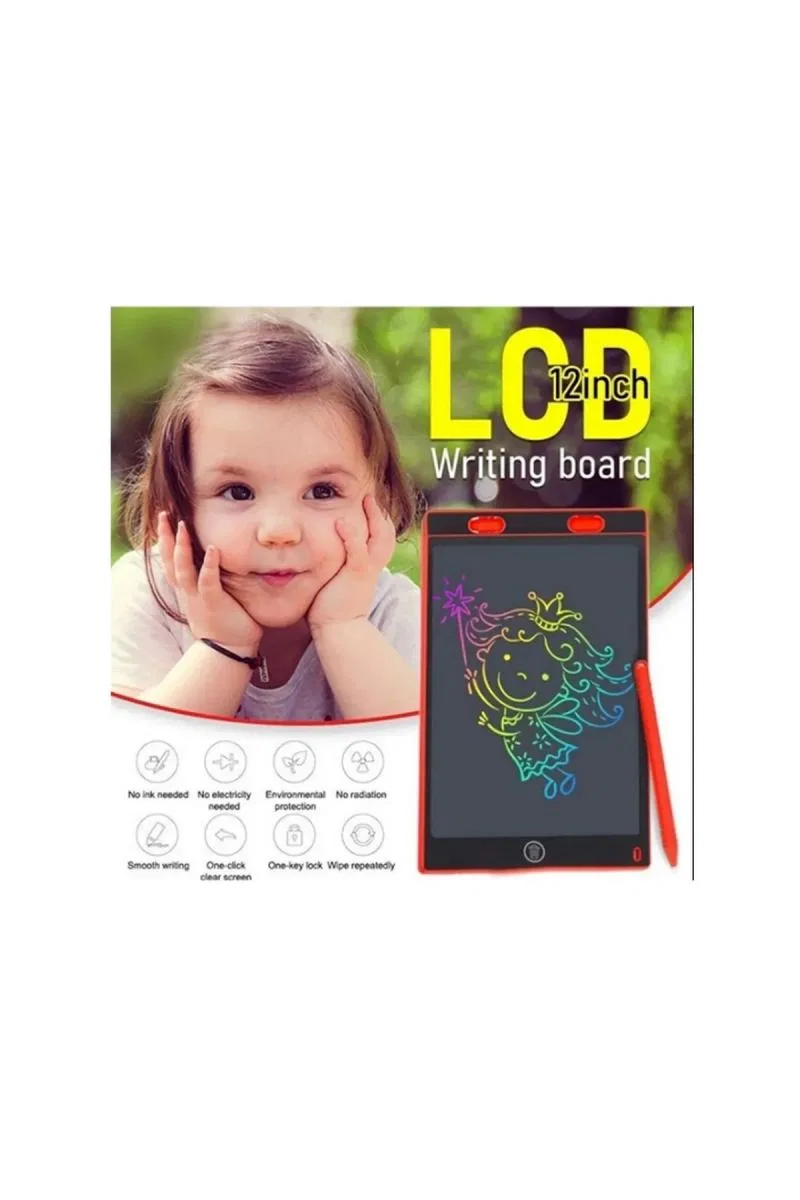 12 Inc Renkli Lcd Grafik Dijital Kalemli Çizim Tableti Yazı Tahta Not Yazma Eğitim Tableti Kırmızı görsel 2