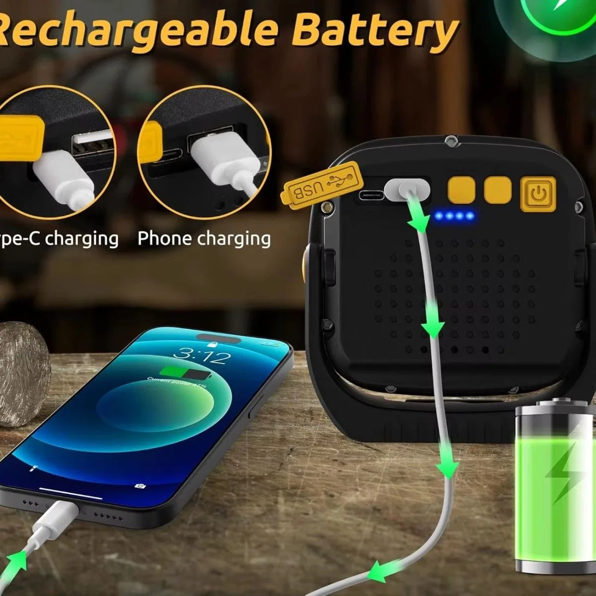 Ws-582 Powerbank Özellikli Tripod Bağlantılı Mıknatıslı 3500 Lümen Usb Şarjlı Çalışma Feneri görsel 5
