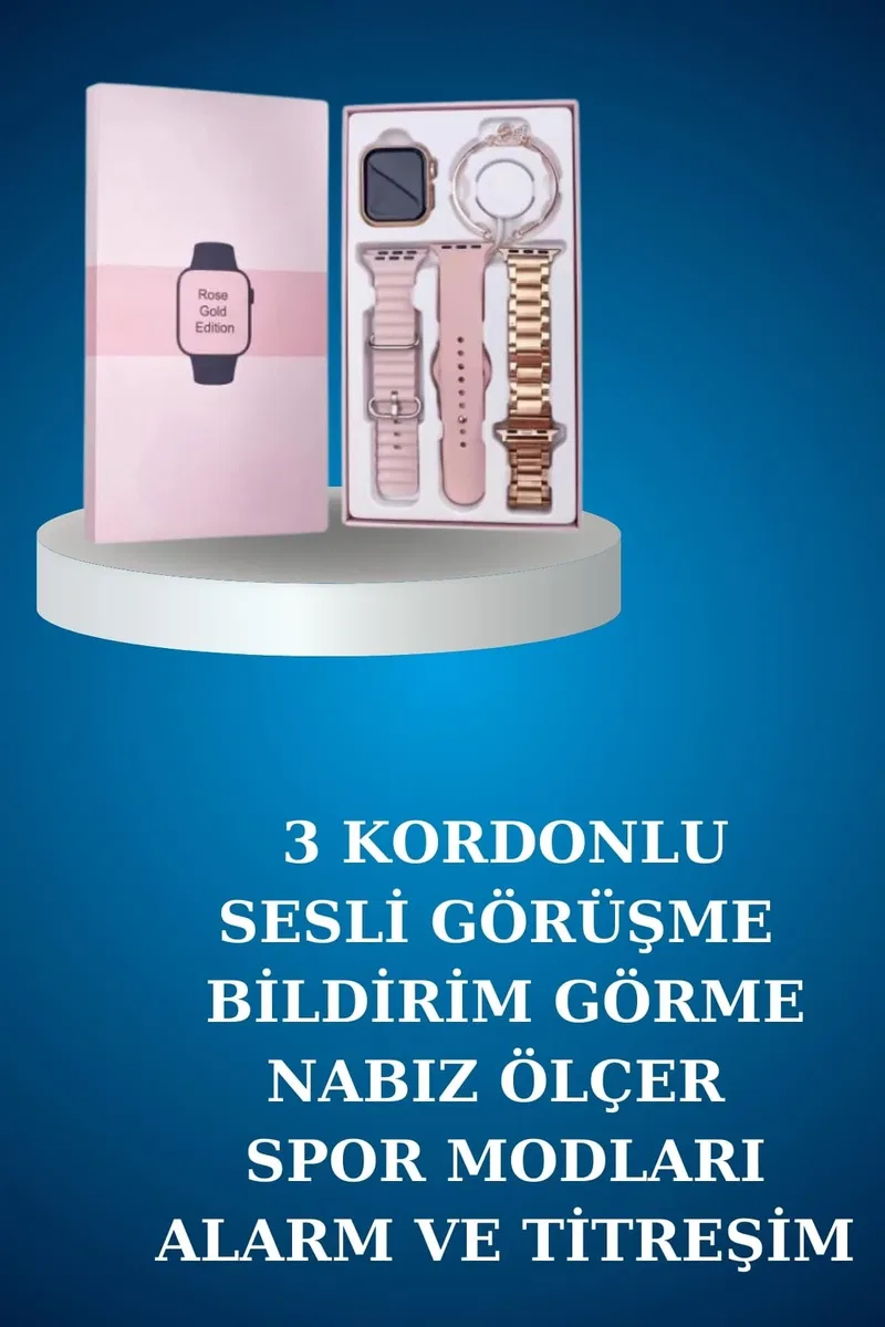 Kablolu Bluetooth Kulaklık ve Kadınlara Özel Bileklik Hediyeli Yeni Nesil Akıllı Saat 3 Kordonlu görsel 3