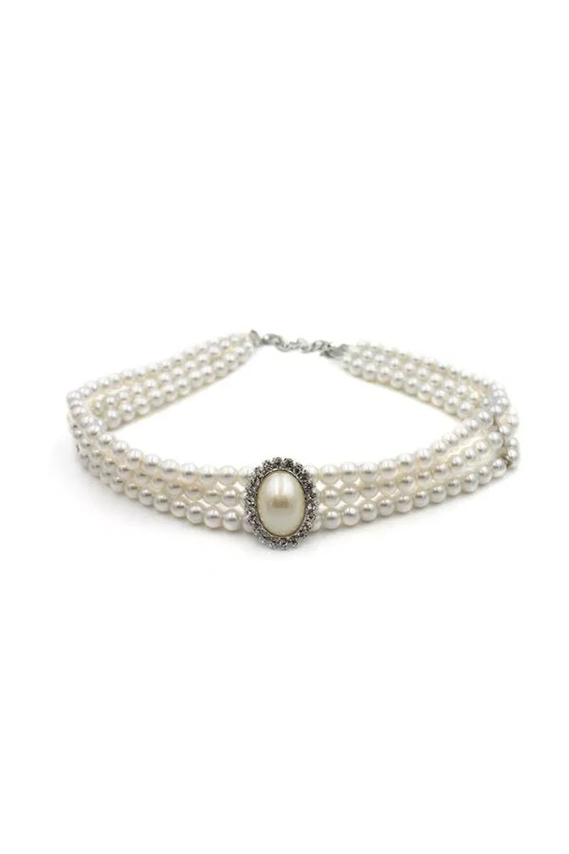 İncili Tasma Kolye - Gümüş görsel 2