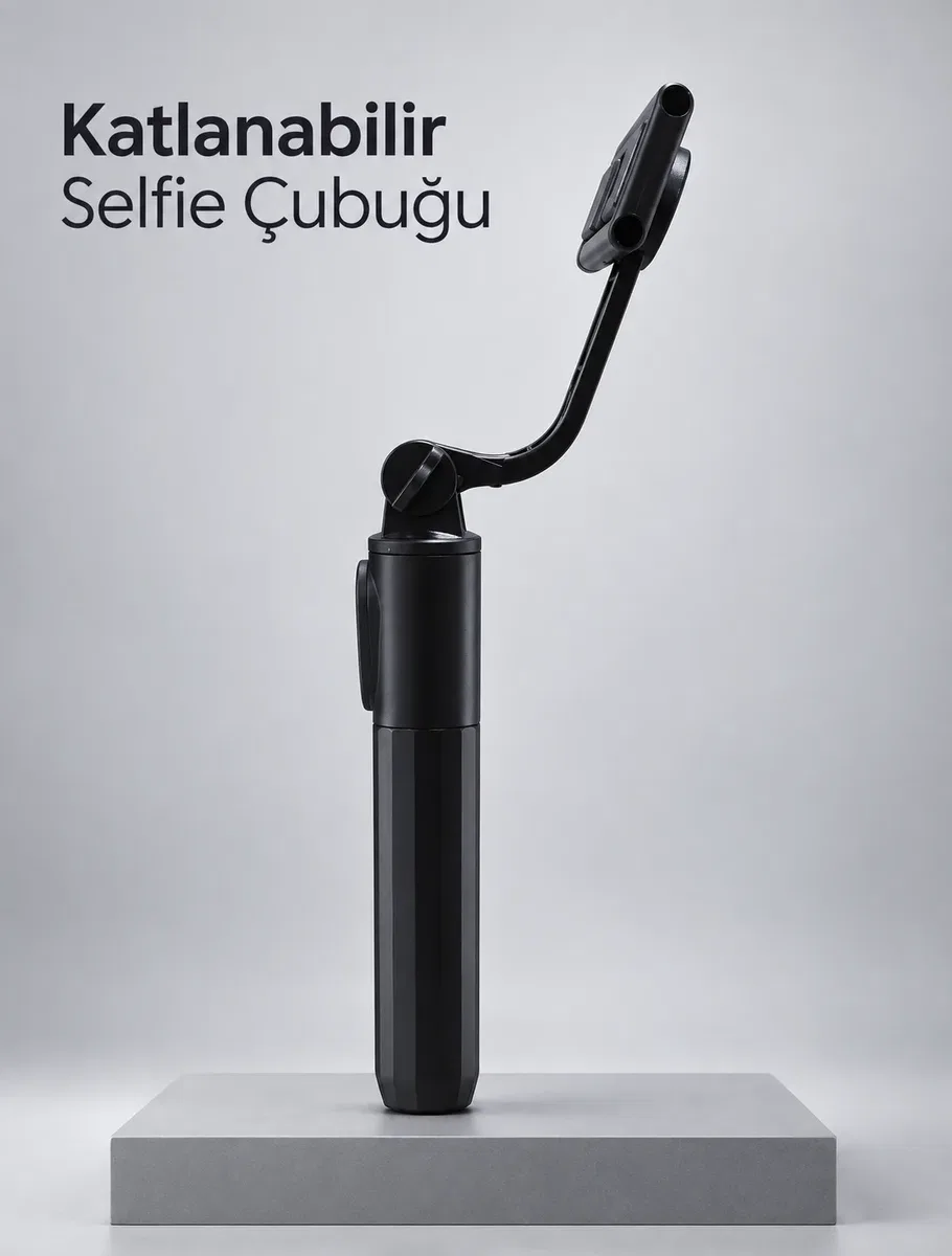 Uzaktan Fotoğraf Çekimi İçin Döndürülebilir Telefon Tutuculu Selfie Çubuğu