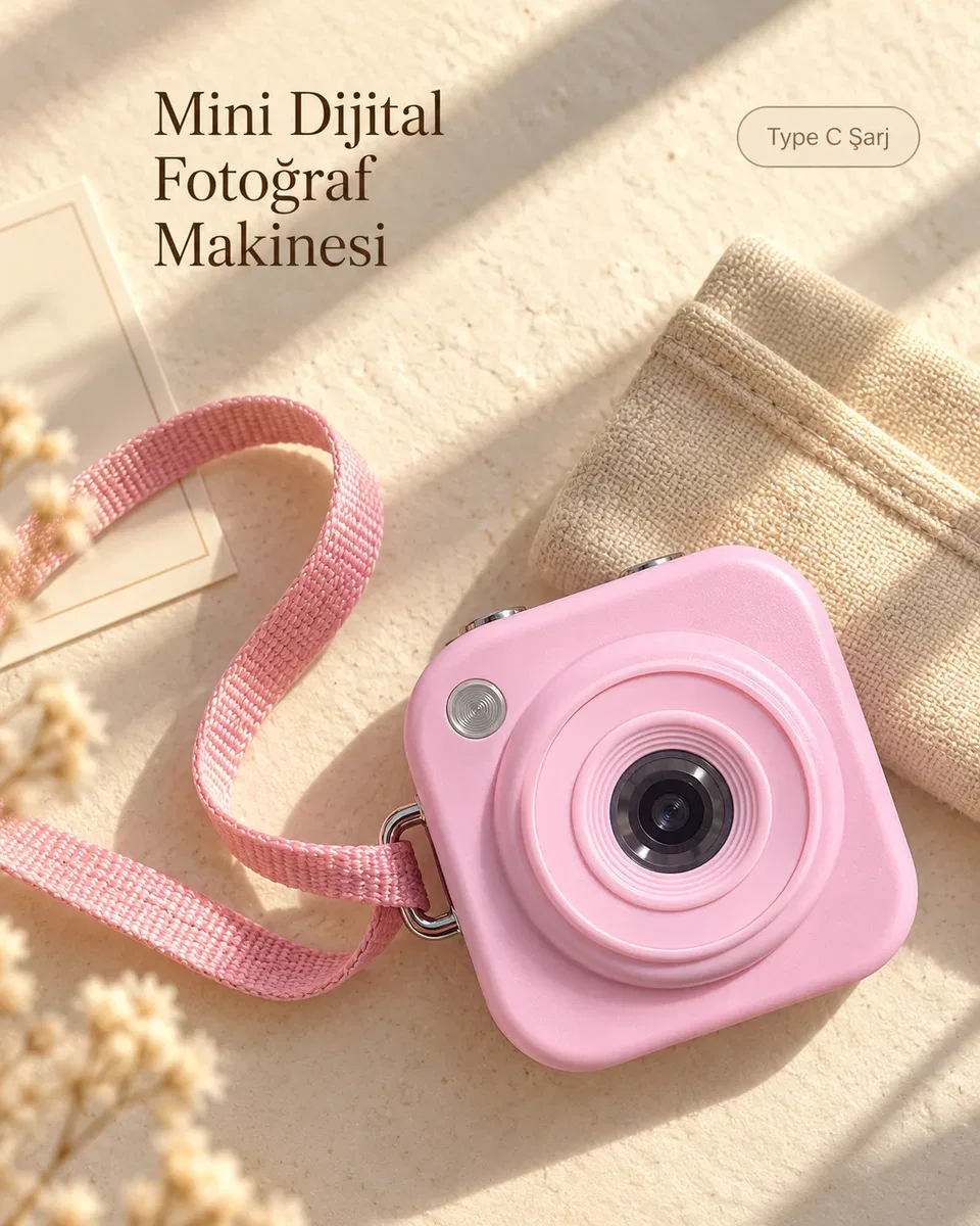 Pembe Renk 2, 01 İnç Ekranlı Taşınabilir Mini Dijital Fotoğraf Makinesi