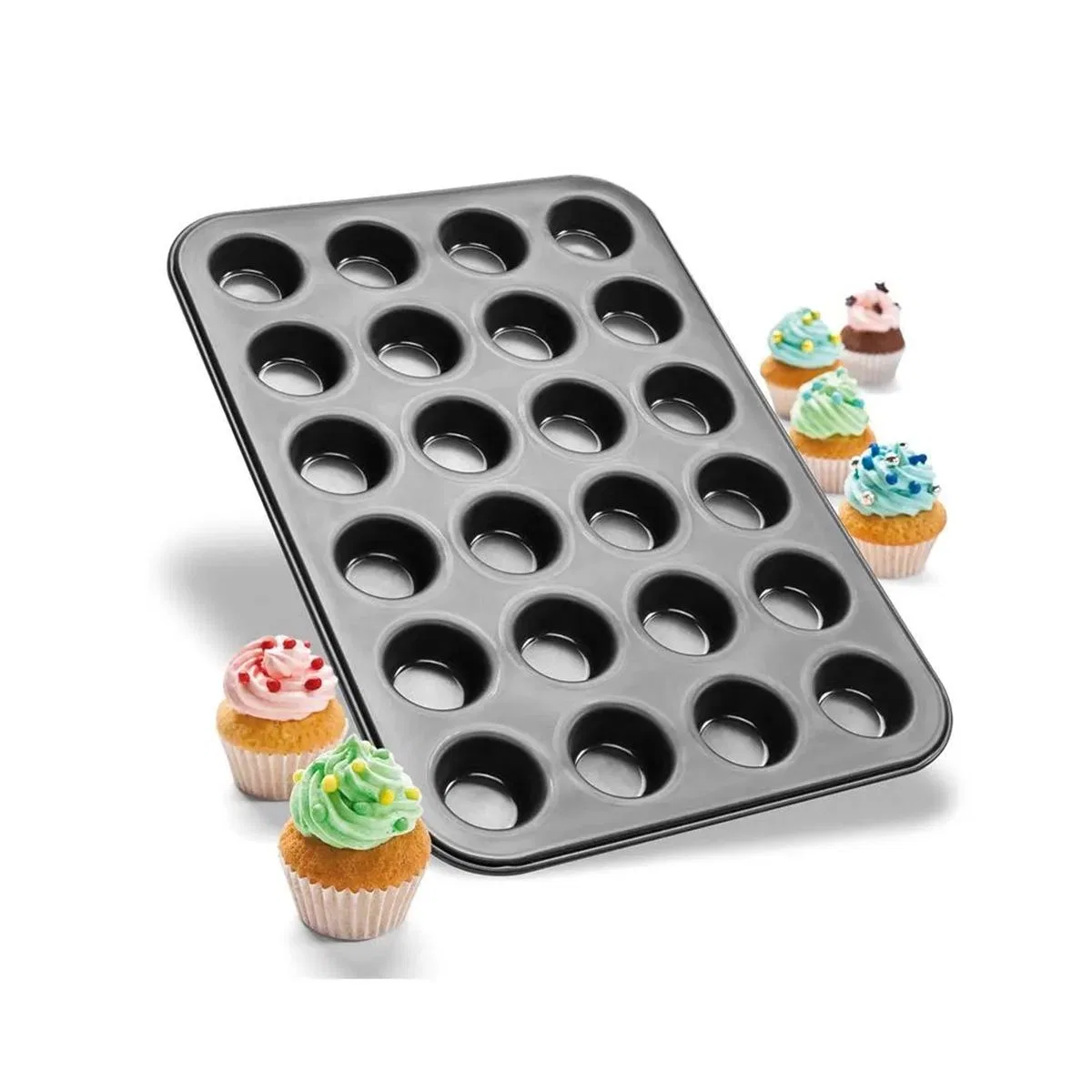 Muffin Kek Kalıbı 24 Bölmeli Siyah Metal görsel 4
