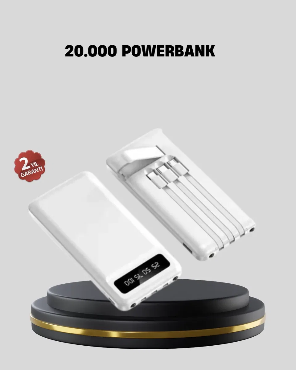 20. 000 mAh 4 Çıkışlı LED Göstergeli Hızlı Şarj Powerbank
