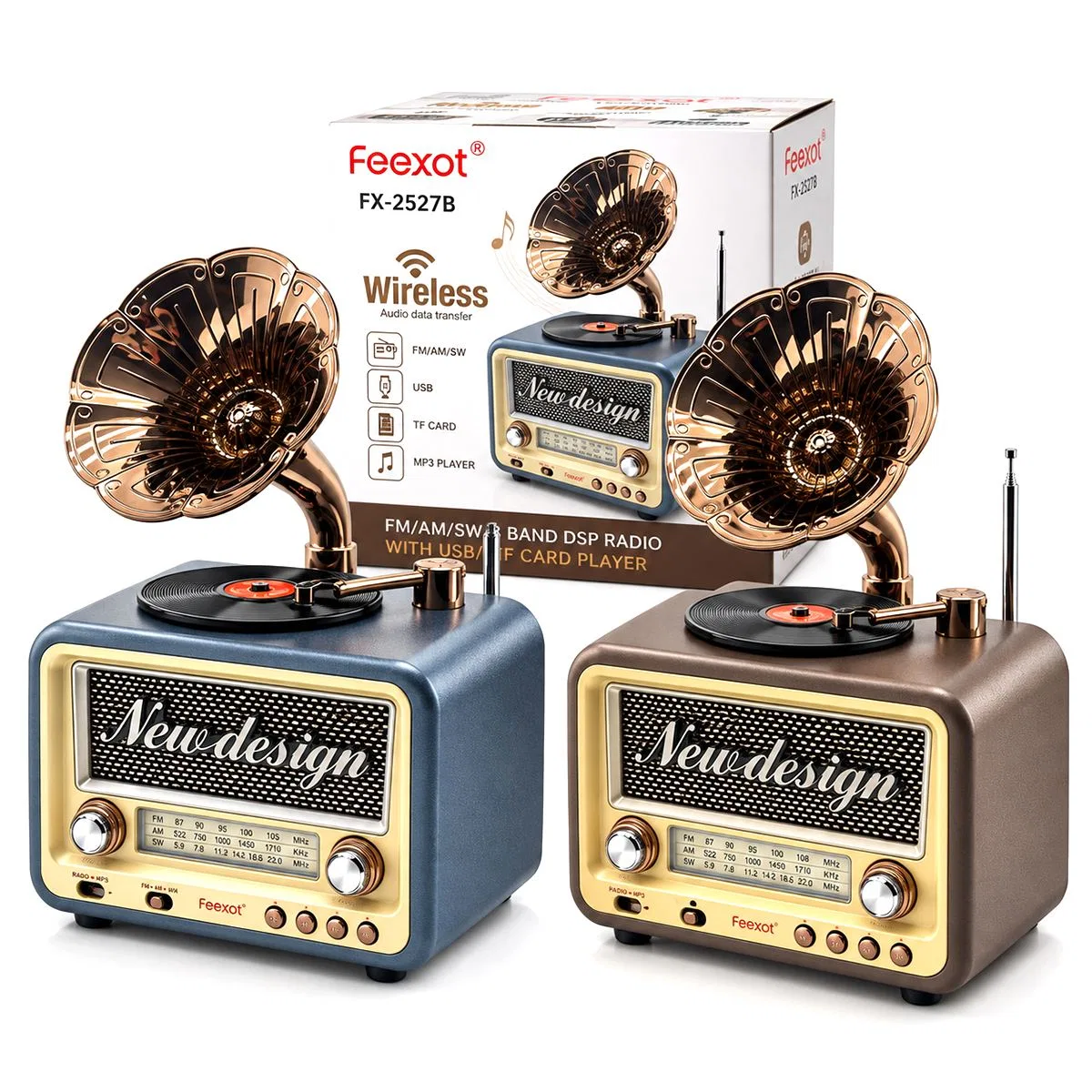 Retro Gramofon Radyo Bluetooth USB Şarjlı (AM/FM/SW) görsel 2
