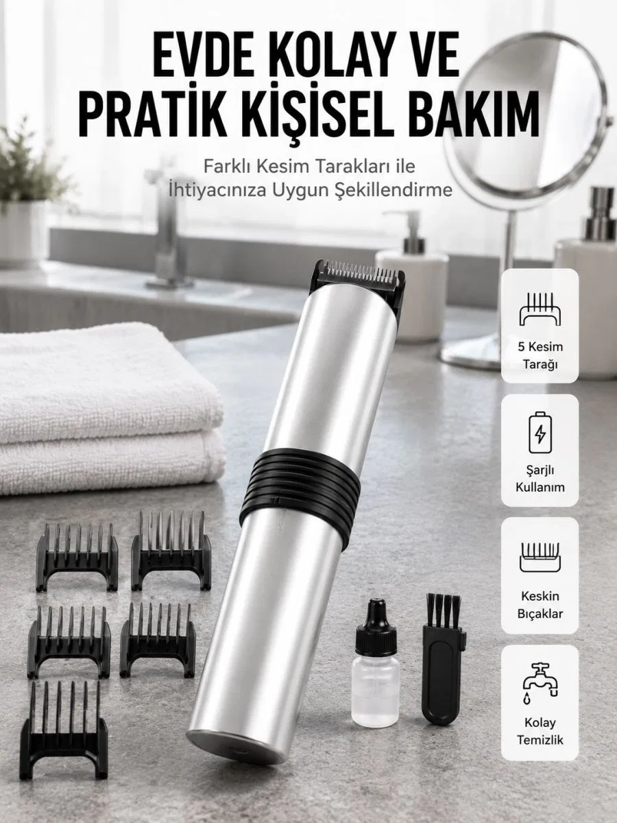 Yeni Nesil Profesyonel Şarjlı Saç Sakal Tıraş Makinesi Ayarlanabilir 4 Taraklı