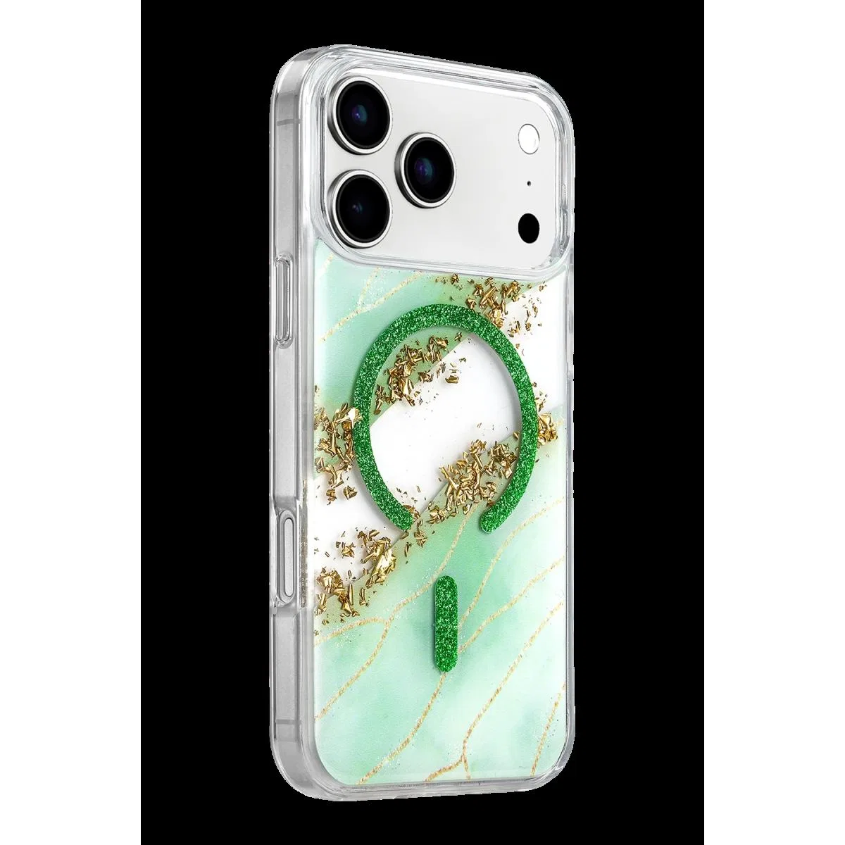 Onegif Apple İphone 17 Pro Max Lotus Simli Magsafe Kapak - Yeşil görsel 2