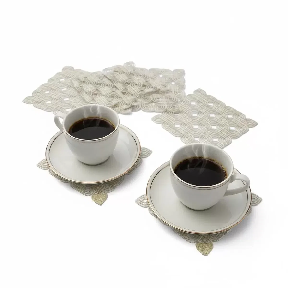 6'lı Dantel Kahve Sunumluğu 15x15 cm Asorti Desenli Şık Bardak Altlığı