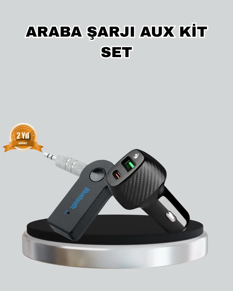 AUX Bluetooth Adaptör ve 38W Hızlı Araç Şarj Cihazı Seti