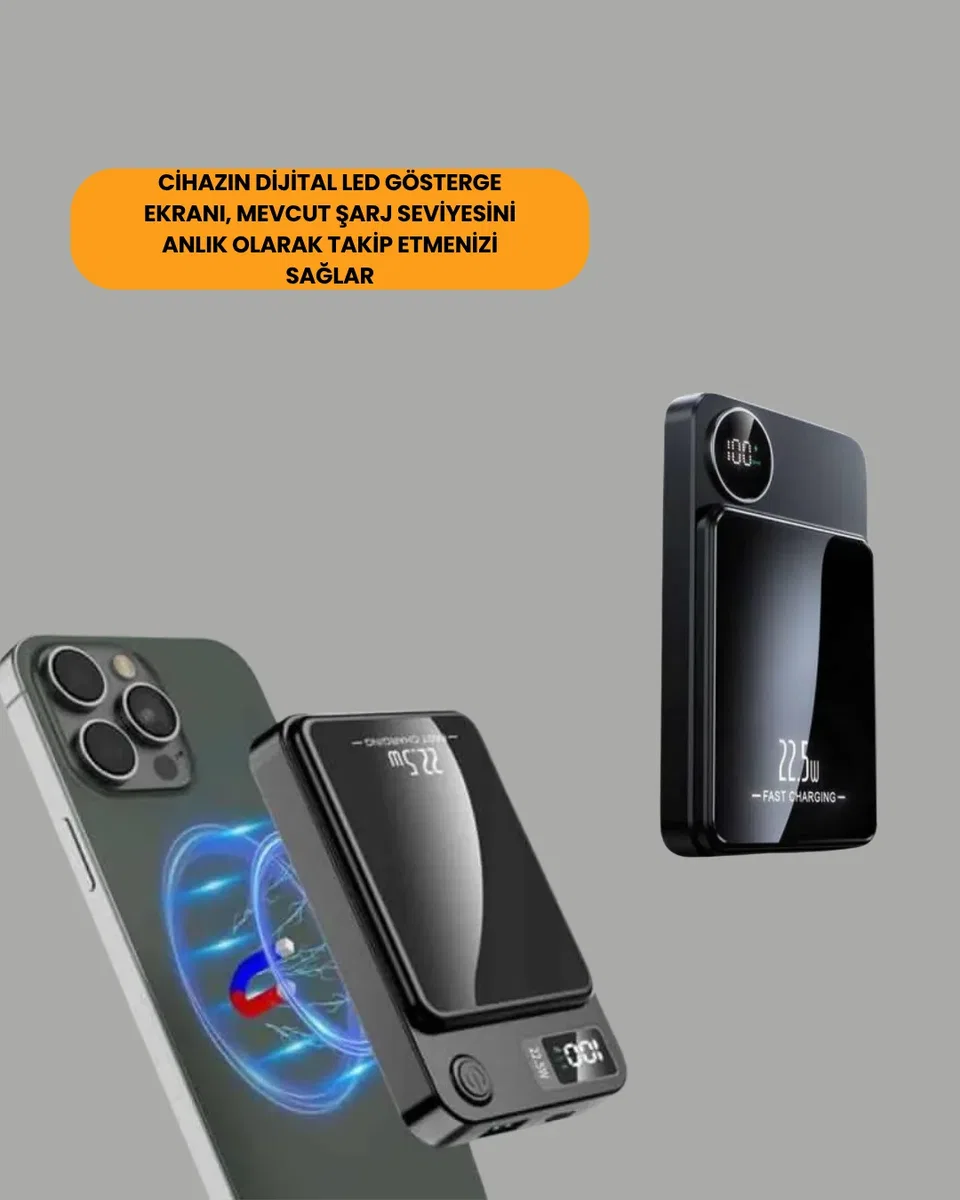 10000mAh Kapasiteli Manyetik USB-C ve Kablosuz Powerbank W09 görsel 2