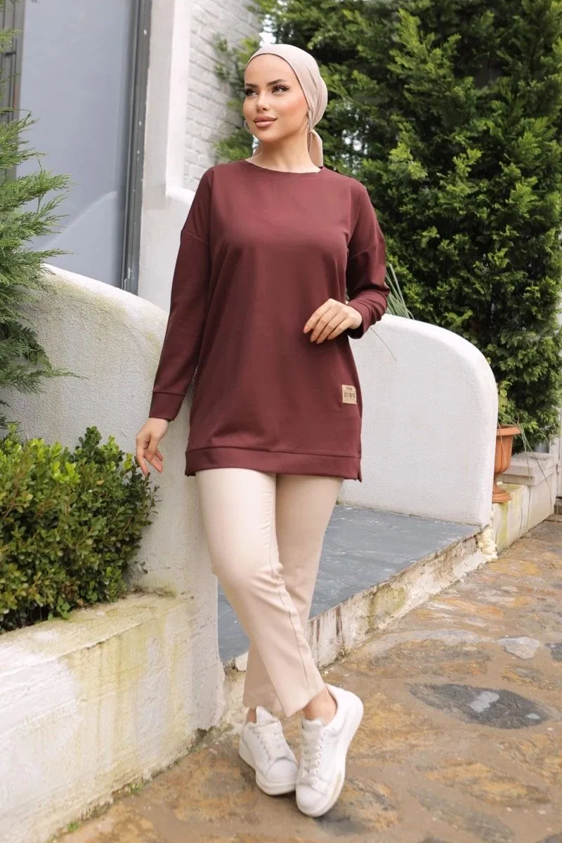 Yeni Stil Kahve Arma Detaylı Tunik 10020 görsel 3