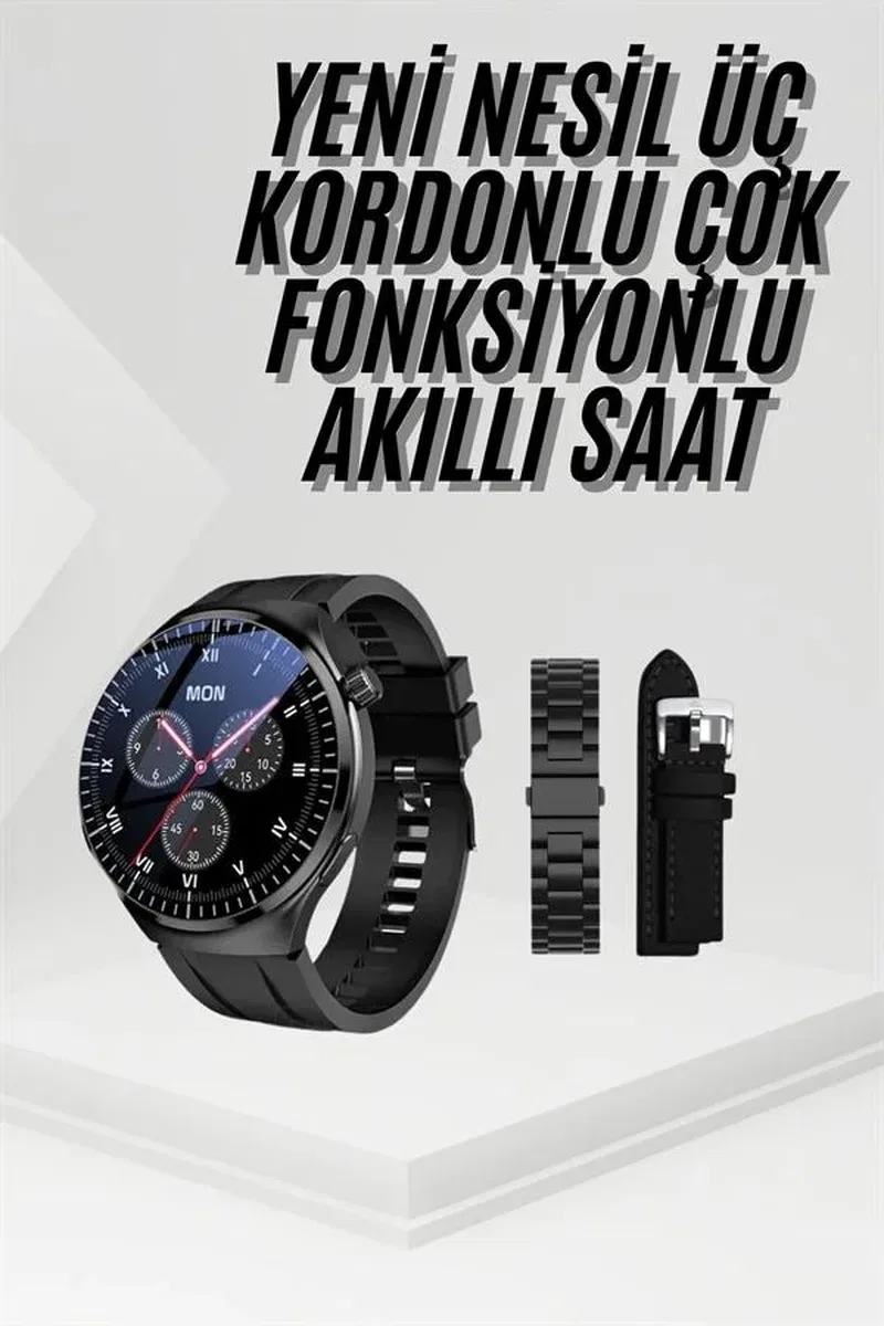 Amoled Ekran Metal Deri Silikon Kordonlu Uyku ve Sağlık Takibi görsel 2