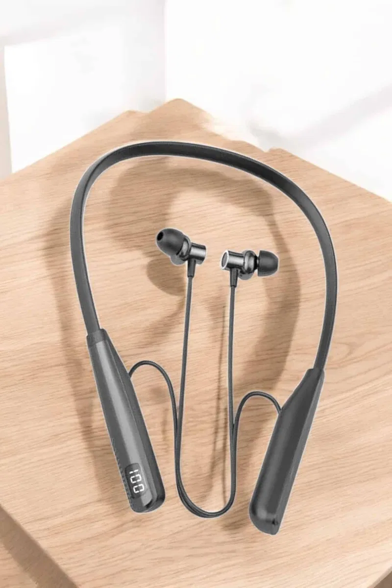 Boyun Askılı Bluetooth Kulaklık Uzun Şarj Süreli Dijital Göstergeli Kablolu görsel 2