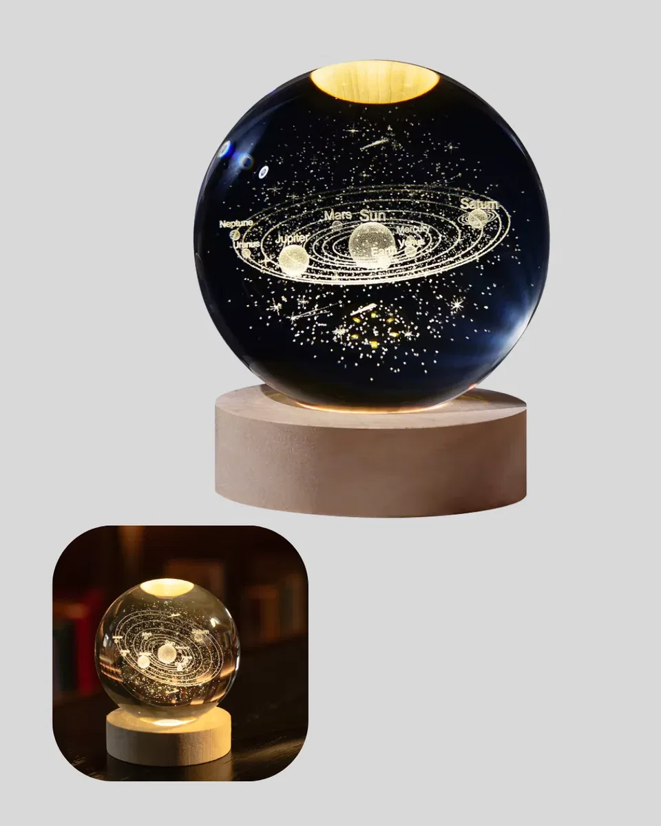USB Bağlantılı Işıklı Kristal Küre Modern Ahşap Tabanlı Dekor görsel 4