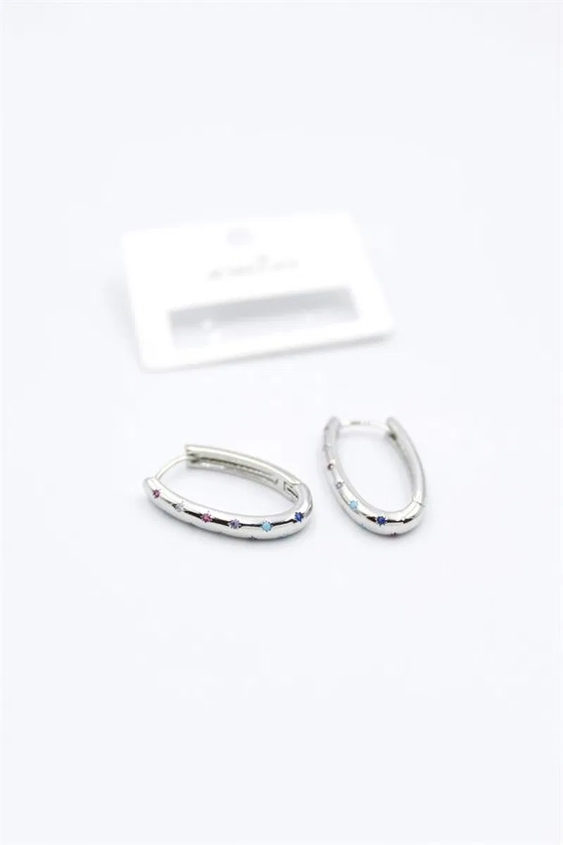 Oval Taşlı Küpe - Gümüş görsel 2