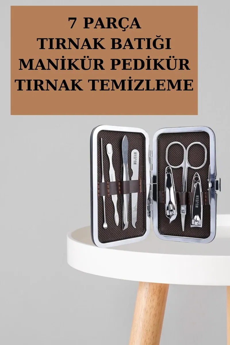 Manikür Pedikür Seti 7 Parça Tırnak Makası Kaş Makası Cımbız Çantalı görsel 5