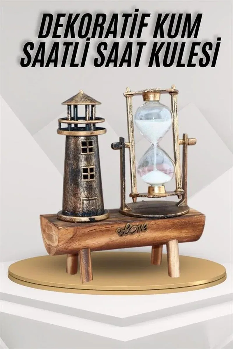 Deniz Feneri Kum Saati Ahşap Görünümlü Vintage Tarz Biblo görsel 2