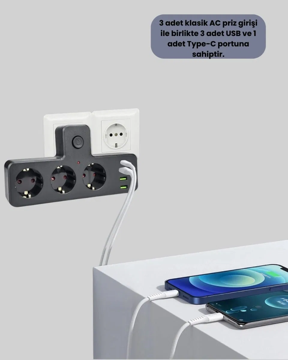 Masa Üstü Çoklu Priz Usb Ve Type-c Çıkışlı Güç Dağıtıcı görsel 4