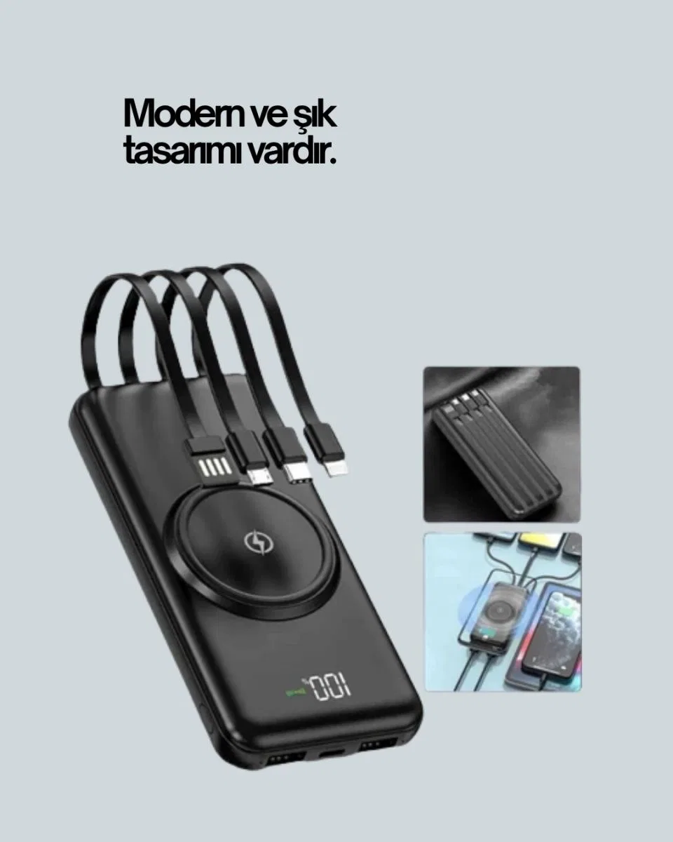 Çoklu Cihaz Uyumu İle Kablolu Ve Kablosuz Şarj – Pratik Powerbank görsel 3