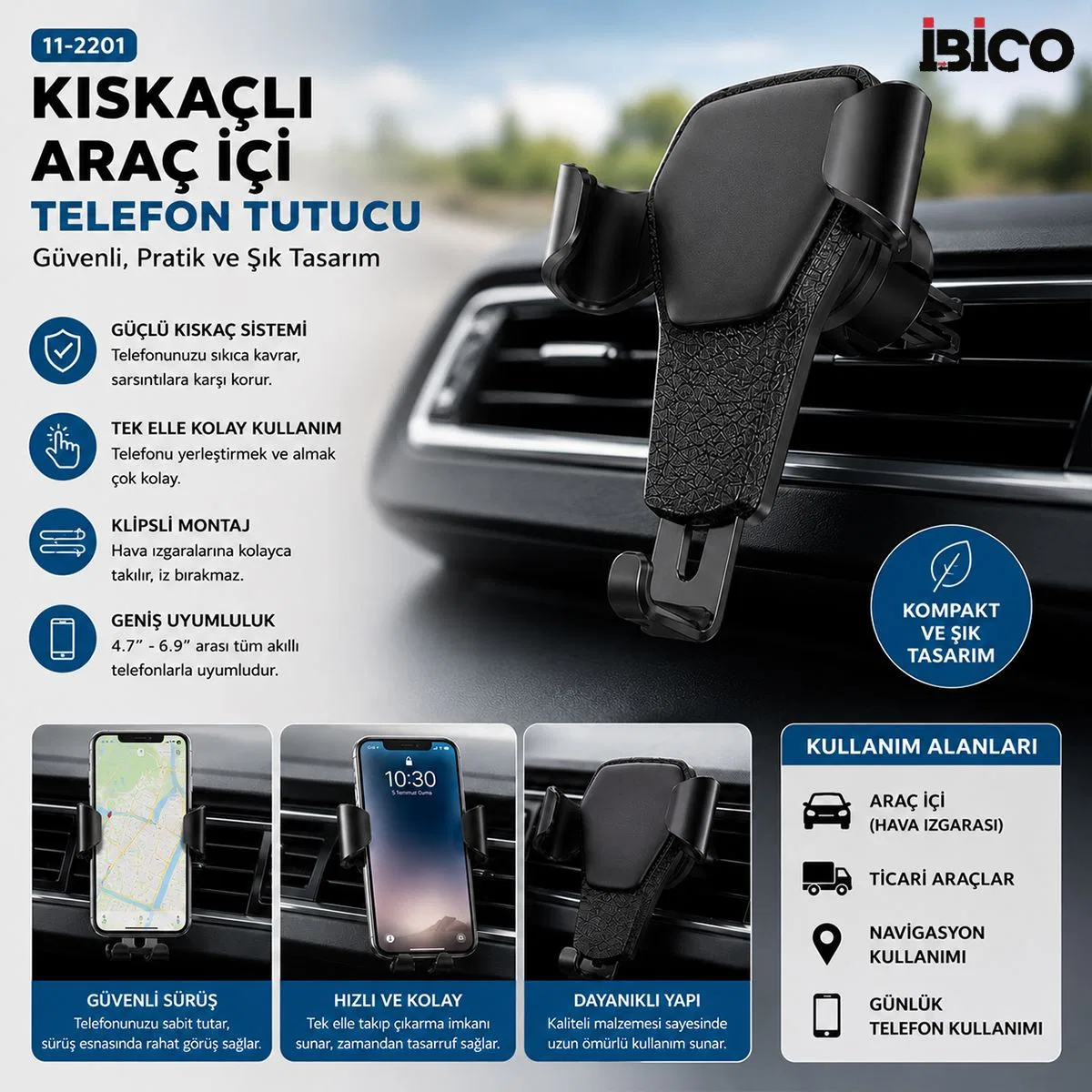 Kıskaçlı Araç İçi Telefon Tutucu görsel 3