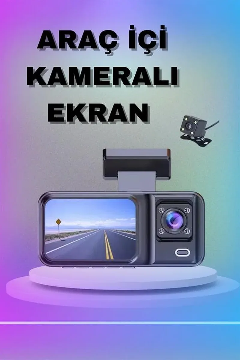1080P 3 Lensli WİFİ Araç İçi Kameralı Ekran DVR Kaydedici Gece Görüşlü görsel 2