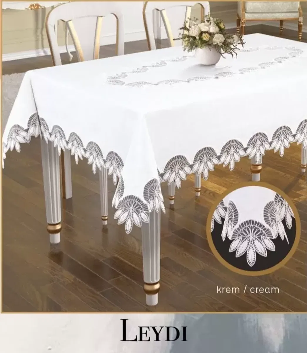 Çeyizlik Masa Örtüsü Leydi Model Krem 160x260 cm Gardenya Keten Şık Yemek Dekoru görsel 4