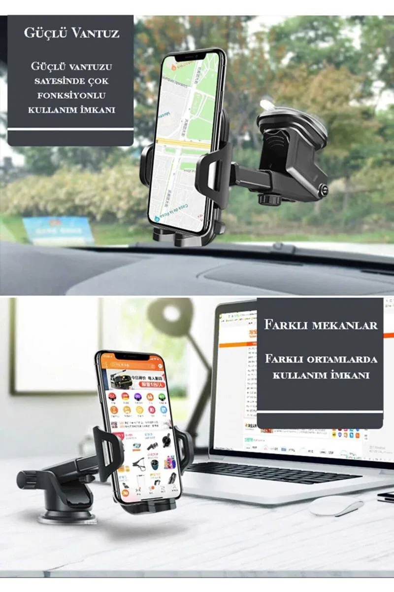 Vantuzlu Araç İçi Uzayan Ayarlanabilir Telefon Tutucu görsel 3