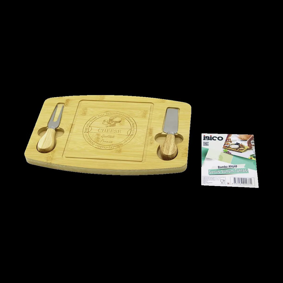 Bambu Peynir Sunum Panosu 19x28, 7x1, 4 cm (2 Ahşap Bıçak) görsel 2