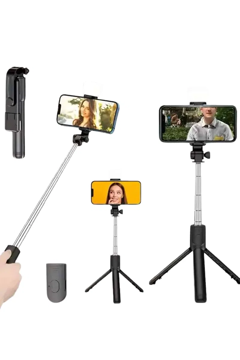 Tripod Selfie Çubuğu Bluetooth Kumandalı Kablosuz Led Işıklı görsel 4